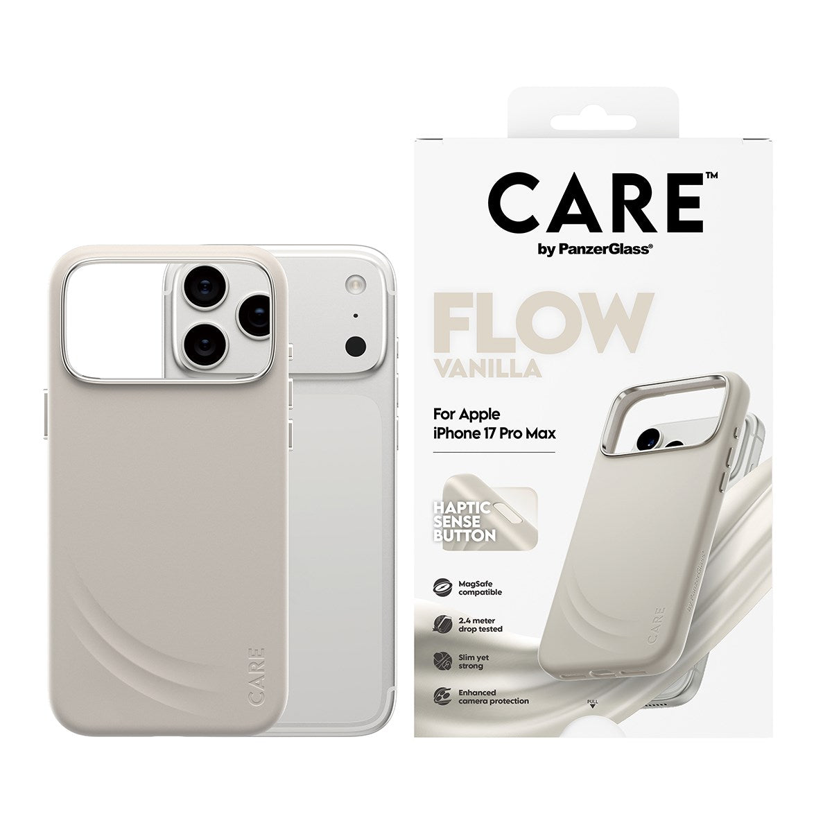 CARE by PanzerGlass® Feature FLOW Case Vanilla m. Cutout for Haptic & MagSafe iPhone 17 Pro Max